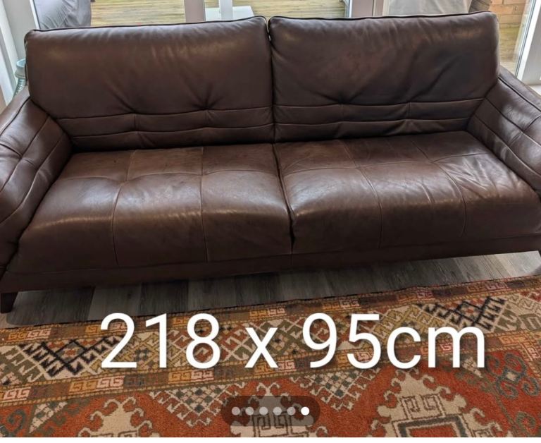 image for Two Brown Leather Sofas by Sofalogy