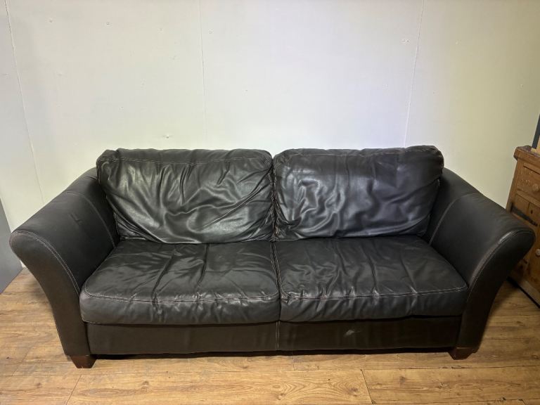 Dark Brown Real Leather Sofa with free delivery within Medway