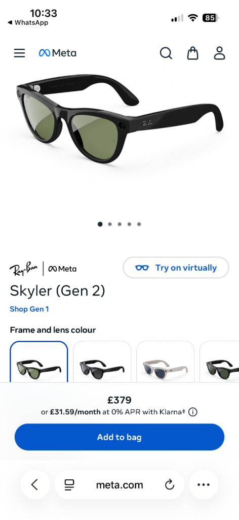 CAN DELIVER, NEW SEALED Ray-Ban X Meta Skyler Gen 2, Black Frame, Green Lenses,2 AVAILABLE,NO OFFERS