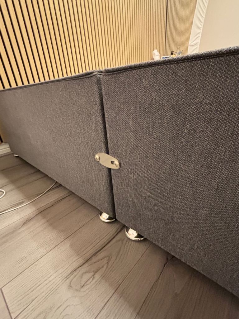 Sturdy Double Divan Bed Base – Grey Fabric, Silver Feet, £100.00 for Sale