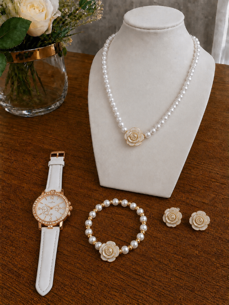 Lovely White Pearl Jewellery Set with Watch – As Good As New