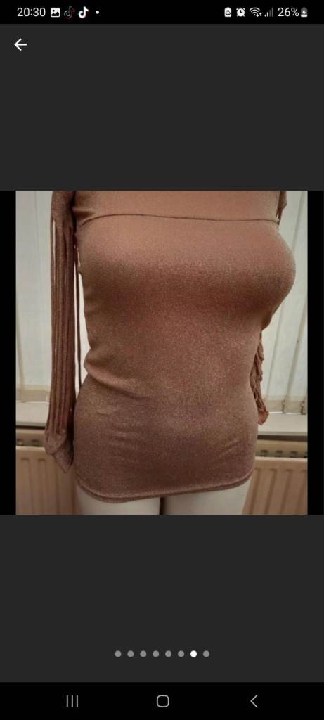 Brown Off-Shoulder Top cocktail dress with Fringe Sleeves – Good Condition