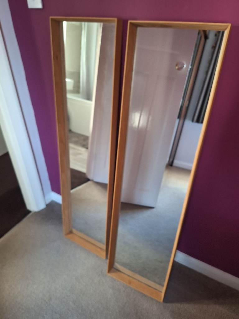 2 x Tall Wooden Framed Mirrors