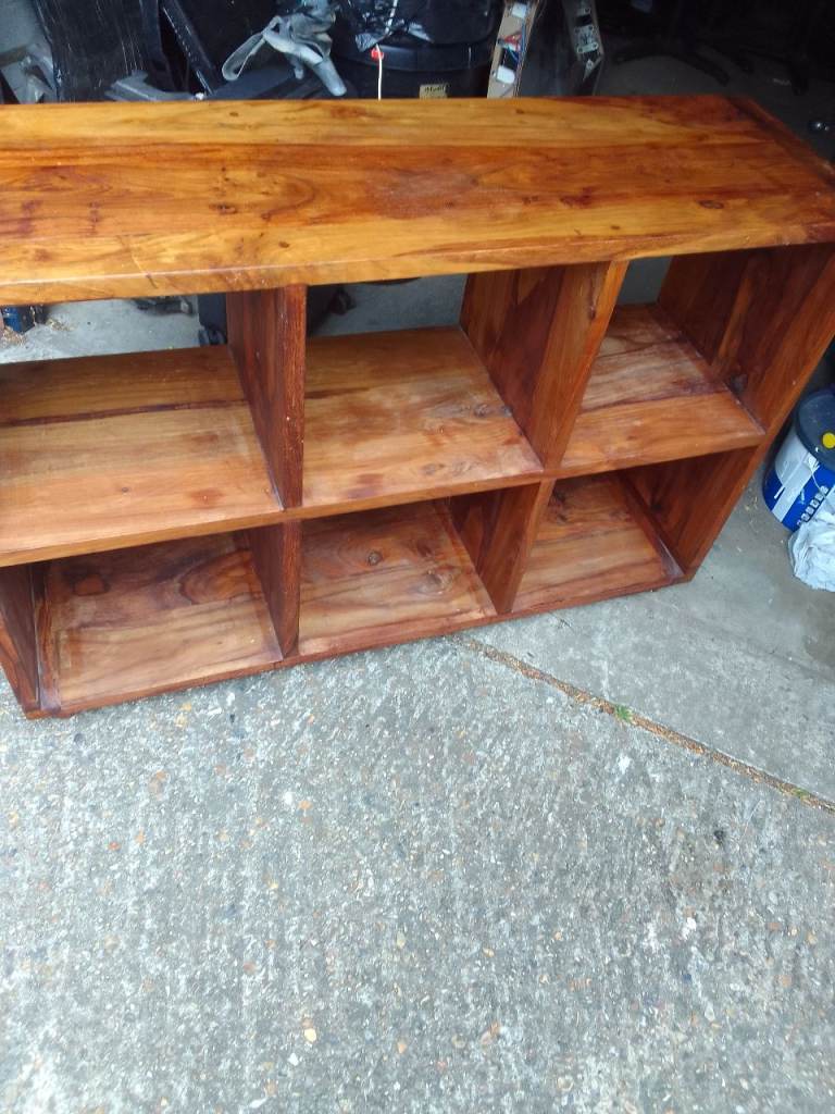 Sturdy Solid Wood Storage Unit with Six Cube Shelves