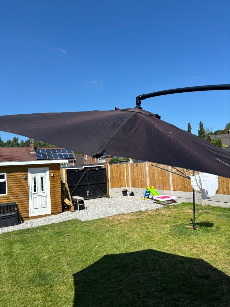 Large Black Garden Parasol with Stand – Needs a Clean