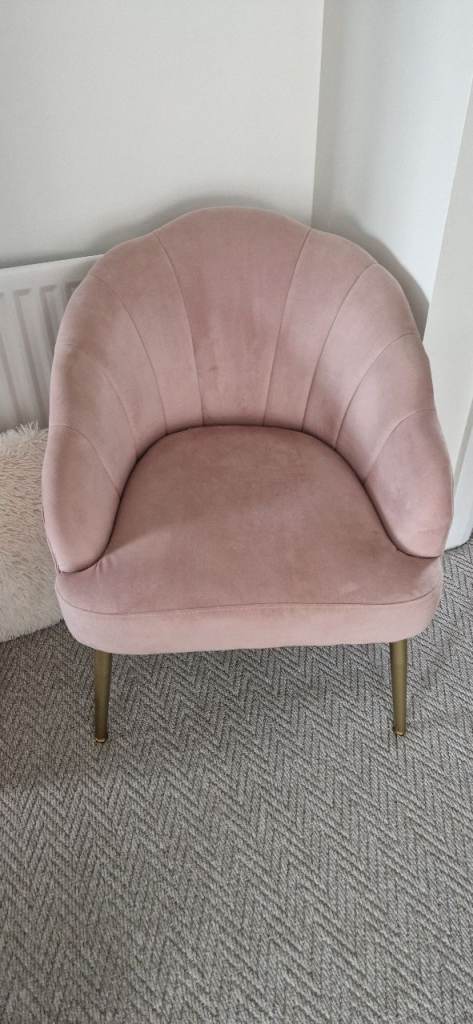 Pink Velvet Armchair with Gold Legs – As Good As New