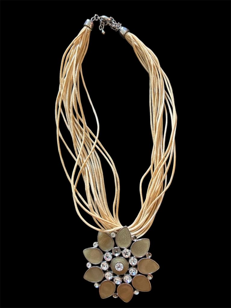 Enamel Flower Pendant Necklace 16” Length Costume Jewellery With Diamantes