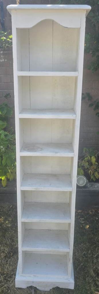 Slim White Wooden Bookcase – Good Condition