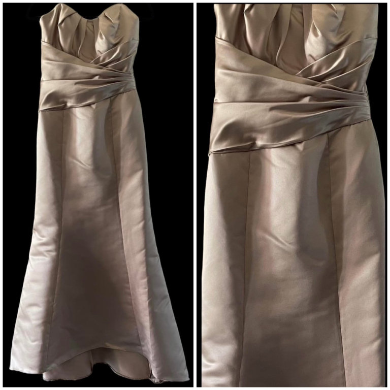 Belsoie Gold Satin Bridesmaid Maid Of Honour Dress Size 12 Dry Cleaned In VGC