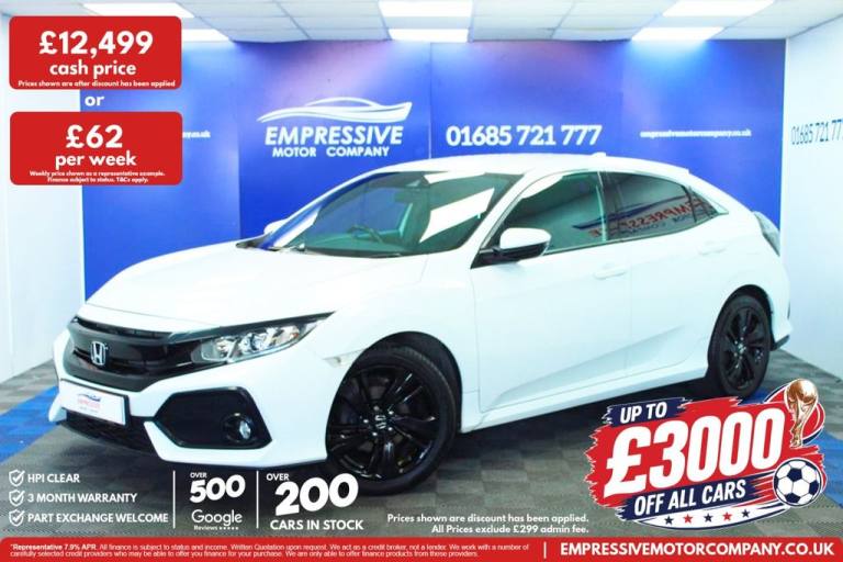 2019 69 HONDA CIVIC 1.0 VTEC TURBO SR HATCHBACK 5DR PETROL MANUAL EURO 6 (S/S) (