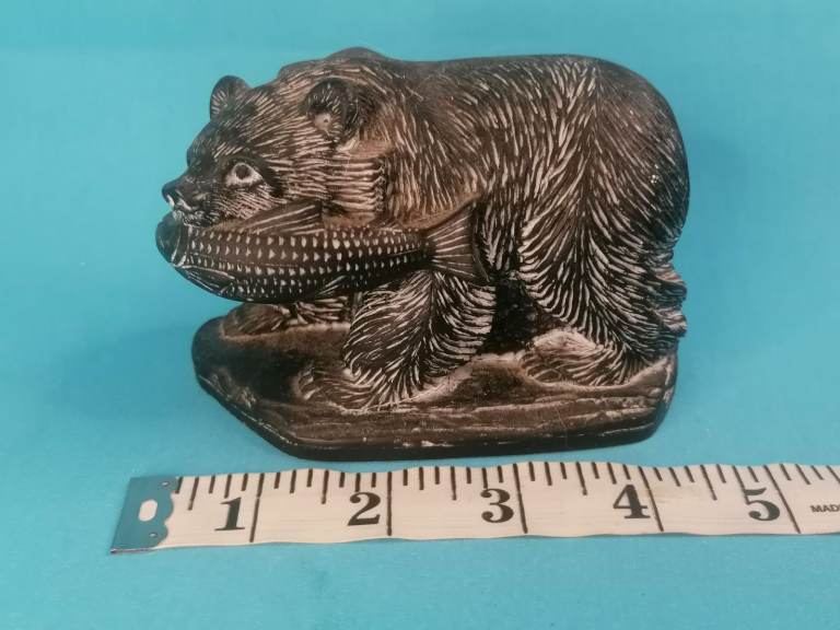 Vintage, Vanstone Canada Grizzly Brown Bear With Salmon.  Animal Ornament.