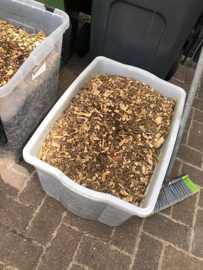 Box of fresh bark for the garden