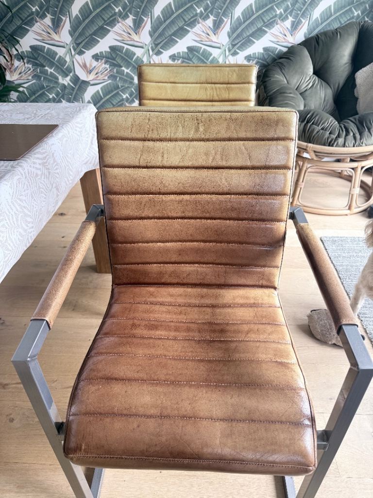 Set of 4 industrial style leather dining chairs - £100 for all 4