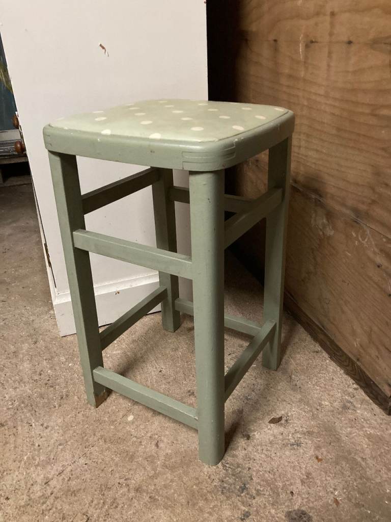 VINTAGE RETRO GREEN PAINTED STOOL