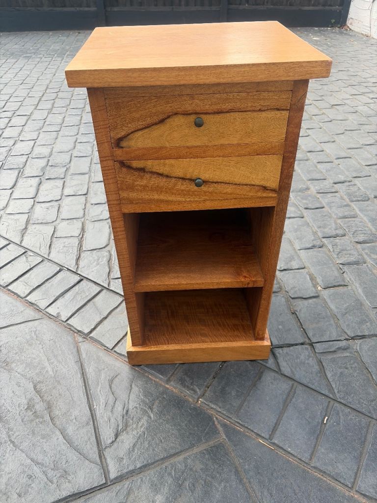 Solid Wood Bedside Table with Drawer and Shelves