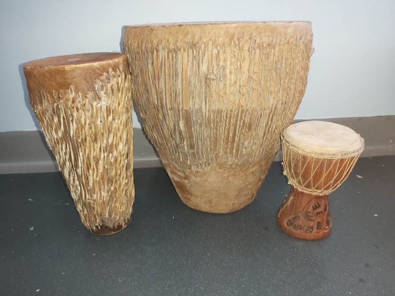 Set of 3 African Drums - Various Sizes, Good Condition