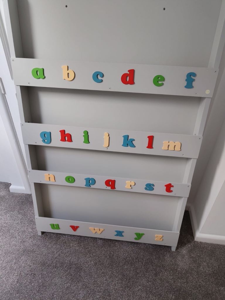 Kids Grey Wooden Bookcase with Alphabet Letters