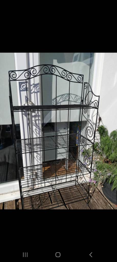 Black Wrought Iron Ornate Decorative Shelving Unit