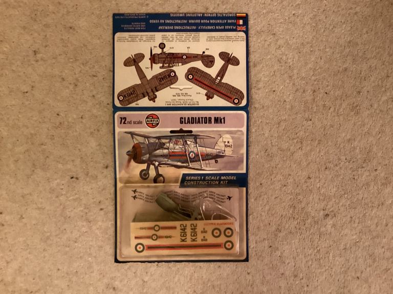 Unopened, vintage Airfix model kit of Gladiator MK1