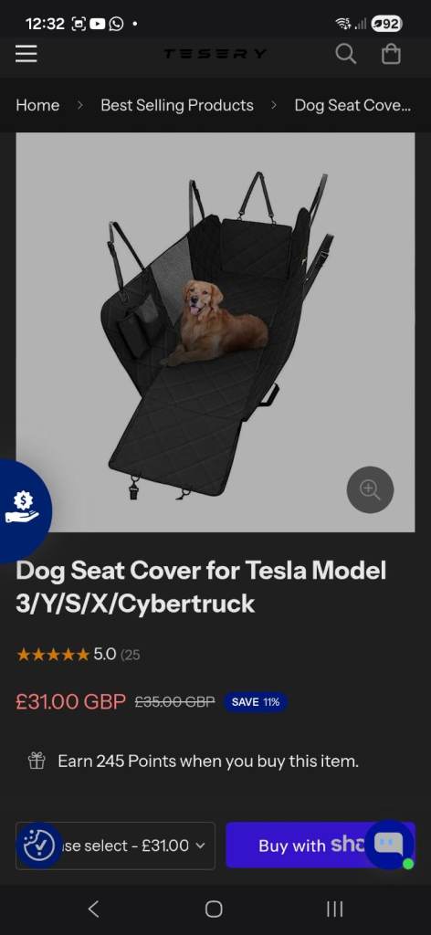 Tesla Model 3/Y/S/X/Cybertruck dog seat cover