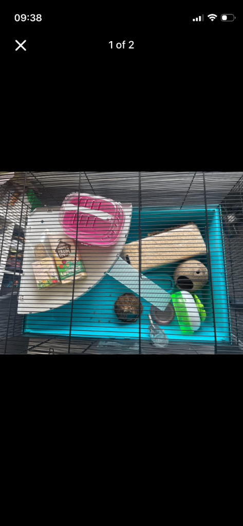 Hamster cage with accessories and odd bits