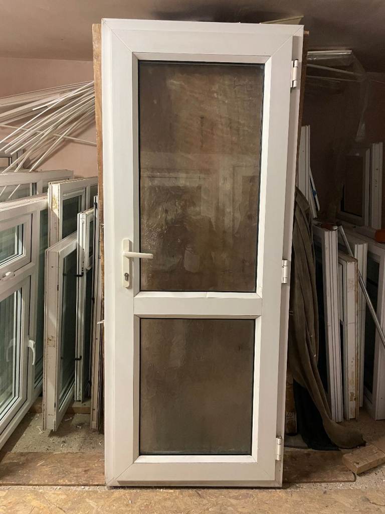 UPVC DOOR 199 x 80.5 cm - UPVC DOUBLE GLAZED DOOR - OBSCURE SAFETY GLASS (REF: DX241)