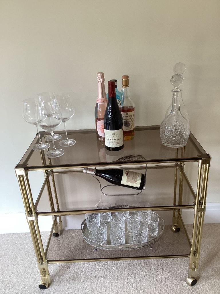 Drinks / Tea Trolley , Top Quality glass trolley  with gold frame 