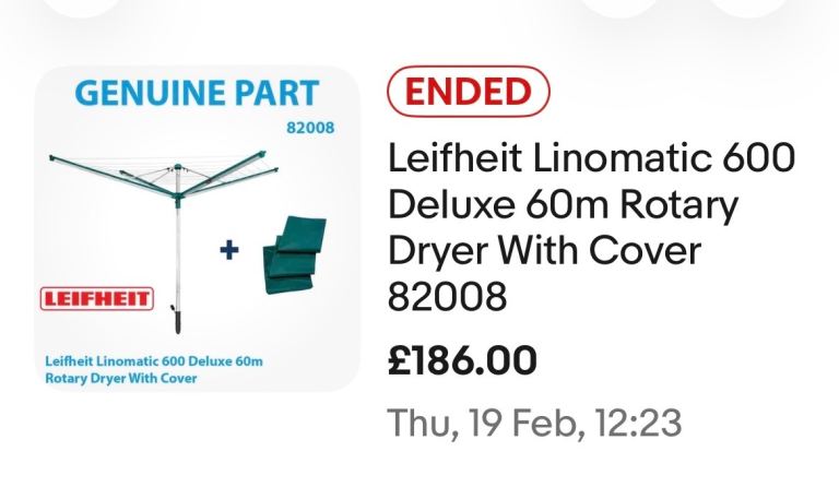 Leifheit Linomatic 600 Deluxe 60m Rotary Dryer With Cover - NEW