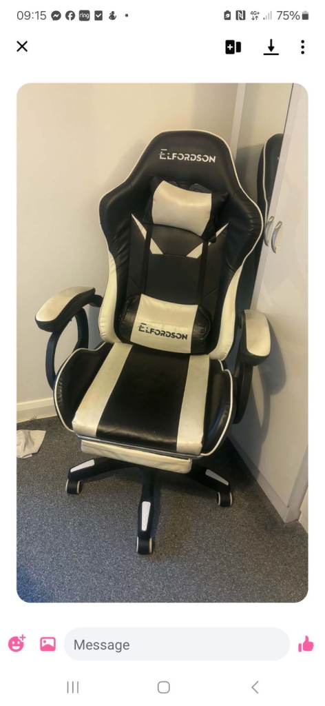 Elfordson Gaming/ office chair black and white 