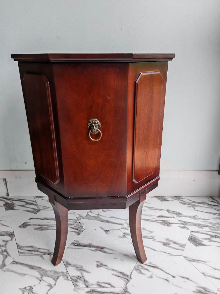 Vintage Octagonal Mahogany Lamp Table with Storage