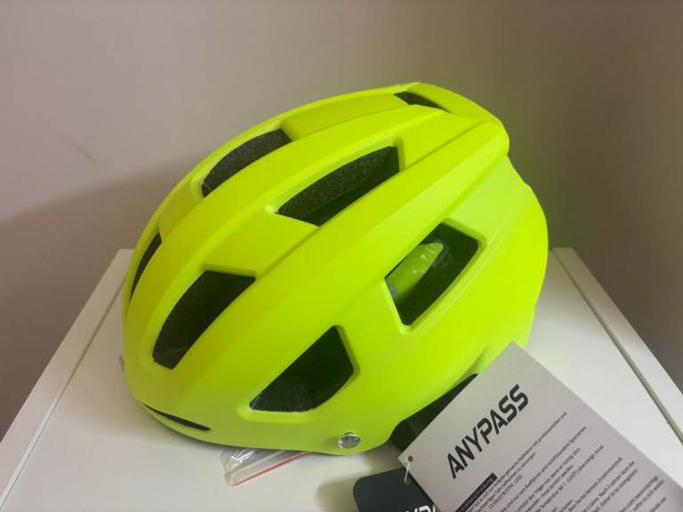 Brand New Anypass Cycle Helmet - High Viz Yellow - Size 56-61cm - NWT