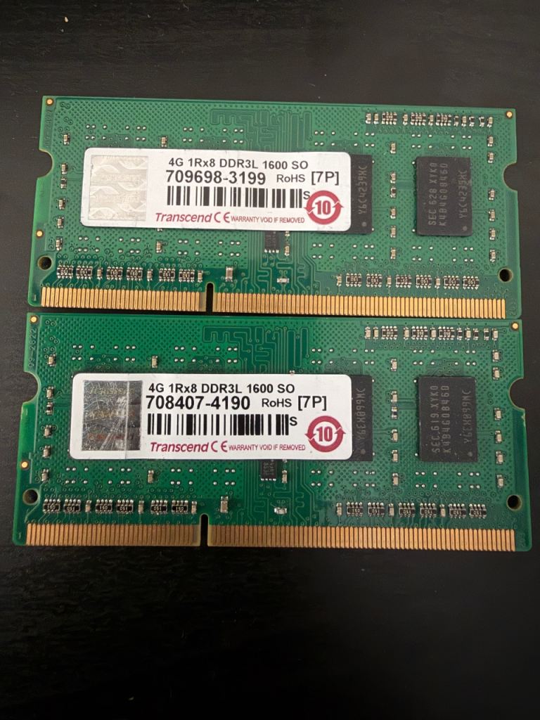 Set of 2, Transcend 4GB DDR3L 1600 SO-DIMM RAM 8GB in total 