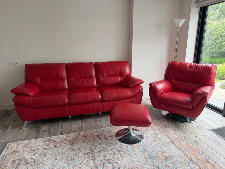 3 piece sofa suite - red leather 