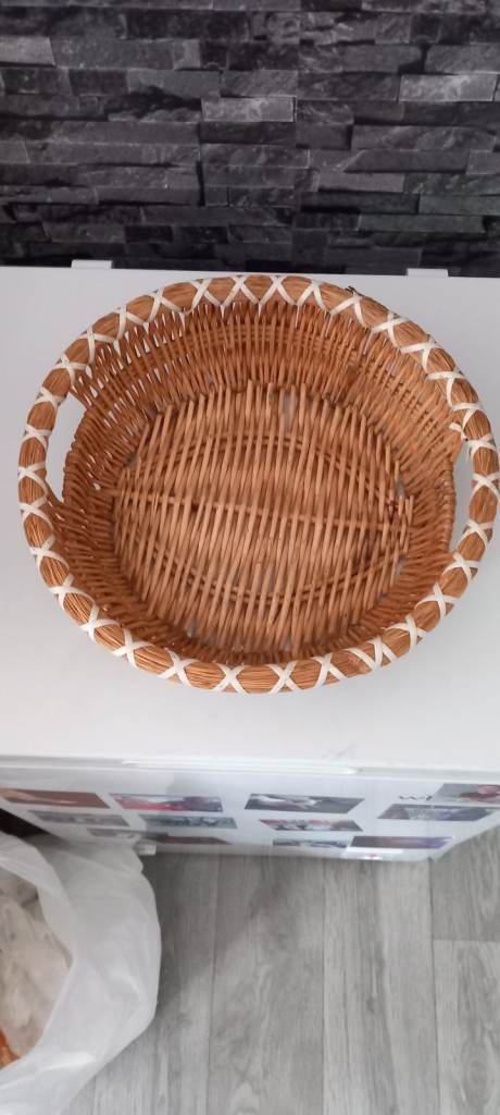 Vintage Style Decorative Wicker Basket with Handles – Good Condition