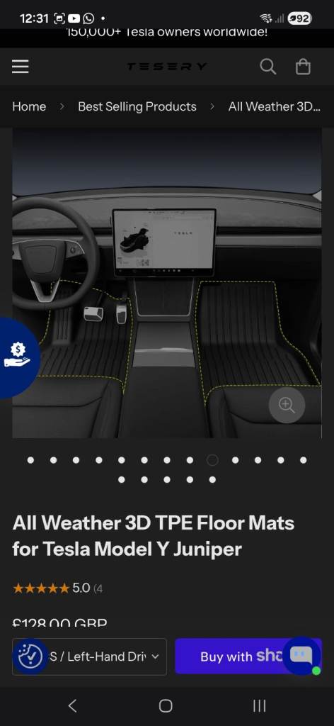Tesla model Y allweather rubber footwell mats 