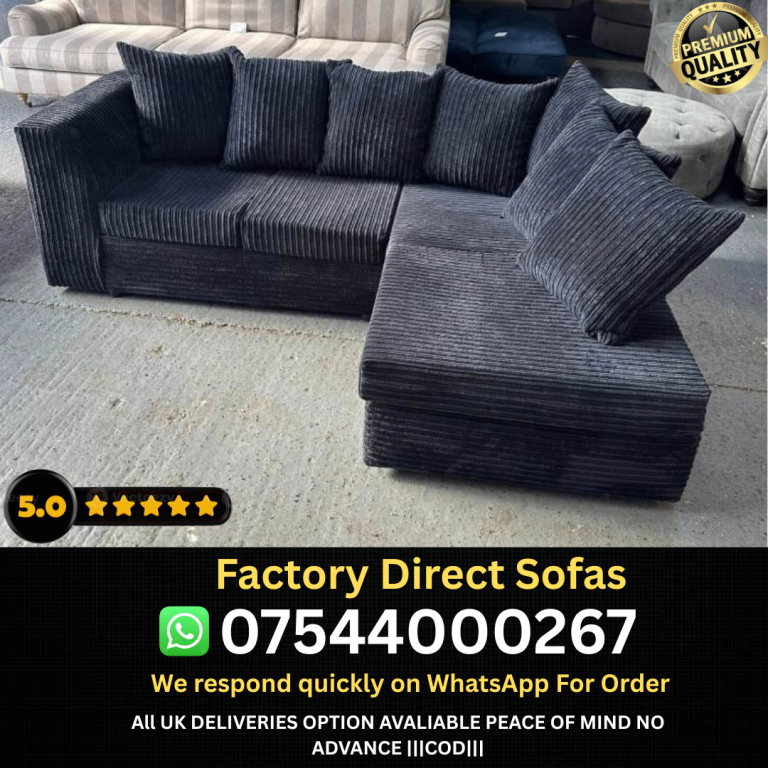 New Grey Corduroy L-Shape Corner Sofa