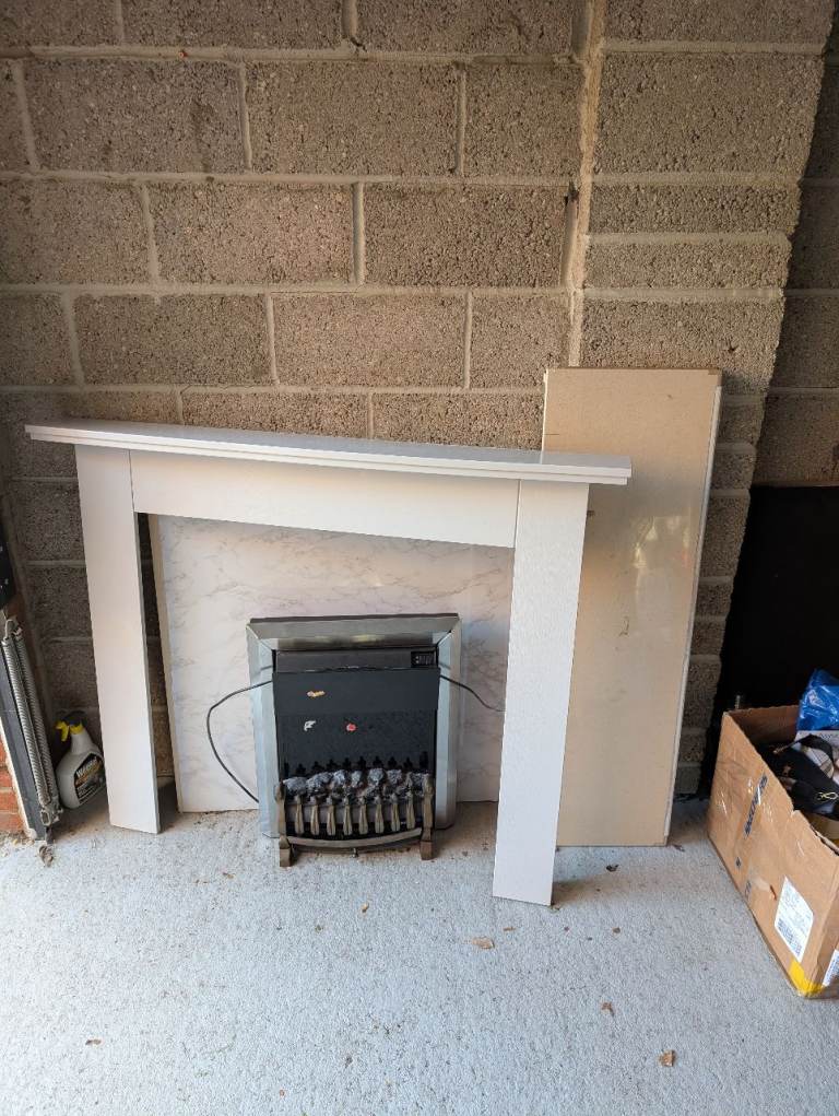 Wooden Fire Surround Electric Heater & Marble Base