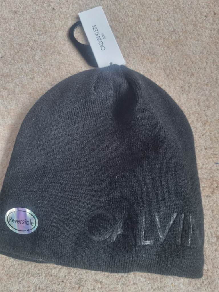Calvin Klein Reversible Beanie Hat - Black/Blue, New with Tags