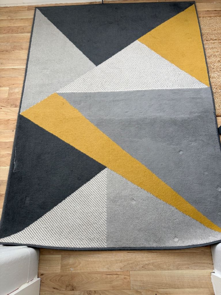Kukoon Designer Carpet/Rug for Sale – Bright Yellow & Grey Graphic Pattern 