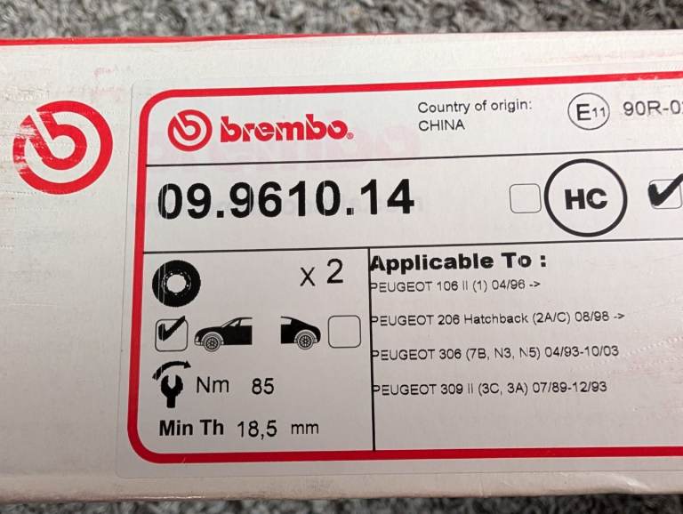 Brembo 09.9610.14 Peugeot 106,206,306,309 front disc brakes, New
