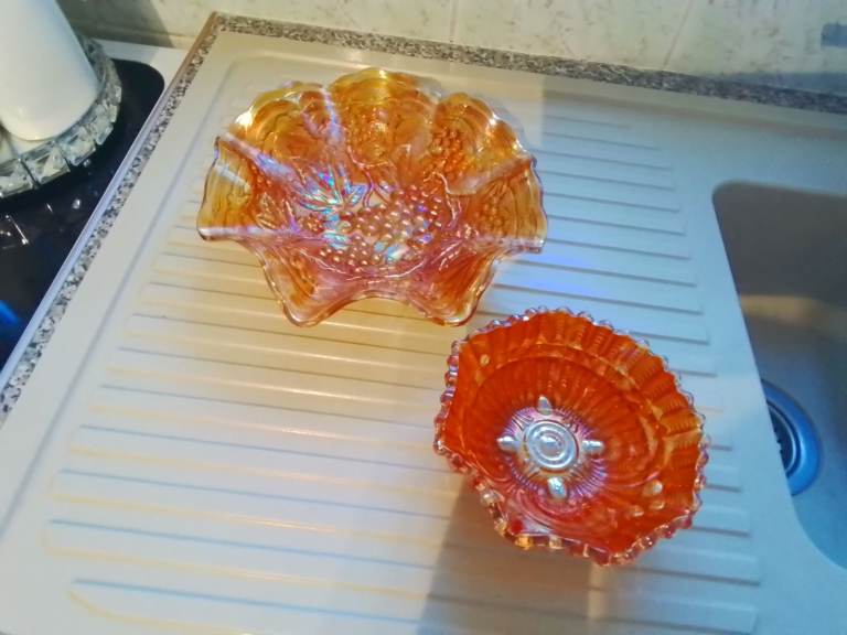 Vintage Carnival Glass Trinket Dishes x 2