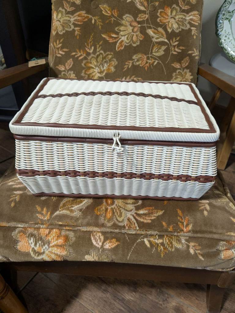 Lovely Woven Rattan Basket with Red Interior – Good Condition