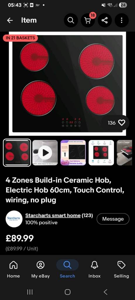 Black glass hob electric cookology brand new