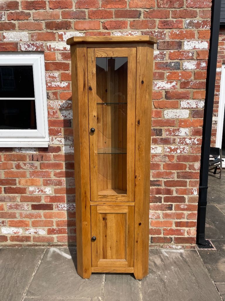 Rustic Solid Oak Corner Display Cabinet - Good Condition 