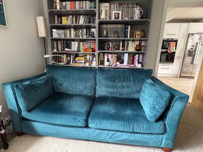 SOLD - Beautiful M&S Teal velvet 3 seater sofa - ONO