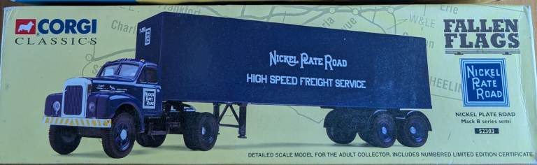 Rare Corgi Classics Fallen Flags 52303 Nickel Plate Road Mack B Series Semi 1997