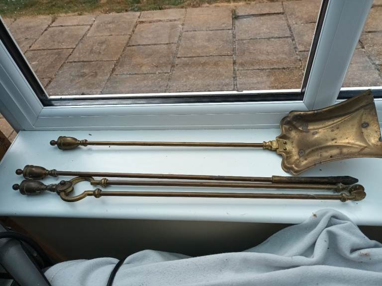 Vintage Brass Fireplace Tools Set - Shovel, Tongs, Pokers