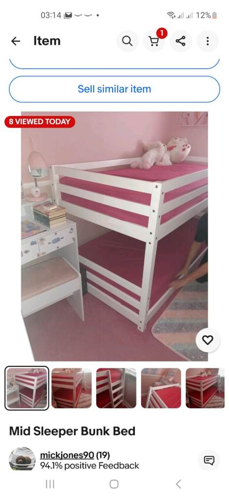 Mid sleeper bunk bed £250 new few months old