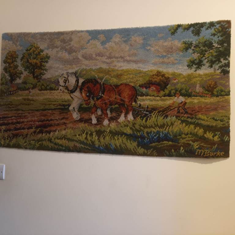 Vintage Tapestry Wall Hanging – Horses Ploughing Field