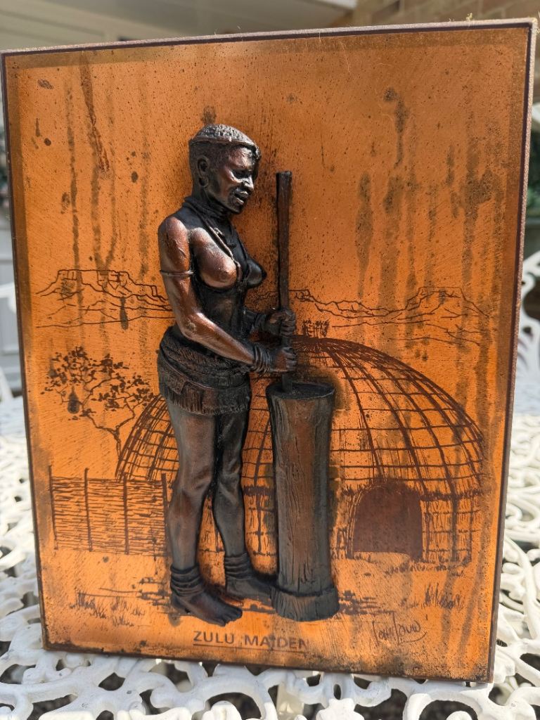 Vintage South African Copper Relief Wall Plaque Depicting A Zulu MAIDEN